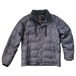 HAWKE & CO Mens Black/Gray Quilted Hooded Duck Down Jacket Size Medium